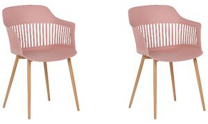 2 dielna sada jedálenských stoličiek ružový syntetický materiál kovové nohy otvorené operadlo moderná obývacia izba