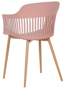 2 dielna sada jedálenských stoličiek ružový syntetický materiál kovové nohy otvorené operadlo moderná obývacia izba