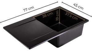 Sink Quality Ferrum, kuchynský granitový drez 770x450x190 mm + sifón, čierna, SKQ-FER.C.1KDO.X