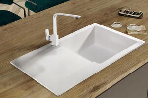 Sink Quality Ferrum, kuchynský granitový drez 770x450x190 mm + sifón, biela, SKQ-FER.W.1KDO.X