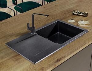 Sink Quality Ferrum, kuchynský granitový drez 770x450x190 mm + čierny sifón, čierna škvrnitá-BROCADE, SKQ-FER.B.1KDO.XB