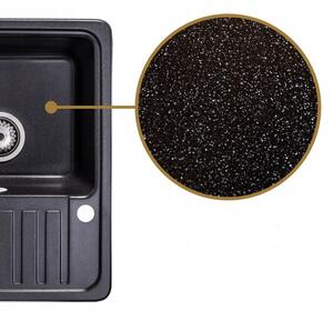 Sink Quality Sapphire, granitový kuchynský drez 565x460x210 mm + čierny sifón, 1-komorový, čierna škvrnitá-BROCADE, SKQ-SAP.B.1KKO.XB