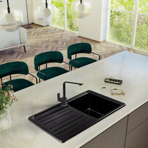 Sink Quality Sapphire, kuchynský granitový drez 755x460x190 mm + zlatý sifón, čierna, SKQ-SAP.C.1KDO.XG