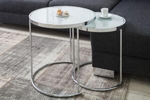 Invicta Interior - Dizajnový konferenčný stolík ART DECO II 50 cm sada 2 kusov, chróm, biely