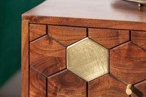 Invicta Interior - Masívny nočný stolík MYSTIC LIVING Retro akácia, hnedý, zlatý 40 cm