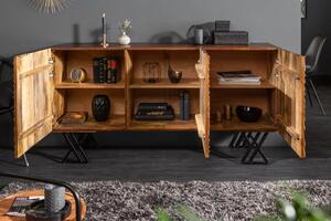 Invicta Interior - Ručne vyrobený príborník FLUID 160 cm mangové drevo s predným dizajnom
