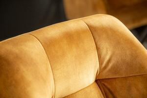 Nemecko - Otočná dizajnová stolička LOFT horčicovo žltá, zamatová, retro štýl s ozdobným prešívaním