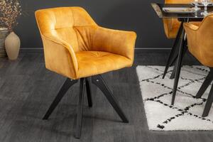 Nemecko - Otočná dizajnová stolička LOFT horčicovo žltá, zamatová, retro štýl s ozdobným prešívaním