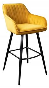 Invicta Interior - Barová stolička TURIN vintage horčicovo žltá zamatová s dekoratívnou prešívkou