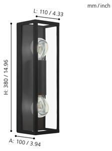 Eglo 33856 - Vonkajšie nástenné svietidlo ALAMONTE 2xE27/60W/230V IP44 čierna