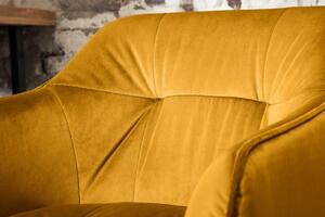 Invicta Interior - Retro barová stolička LOFT 100 cm zamatová horčicovo žltá s lakťovou opierkou