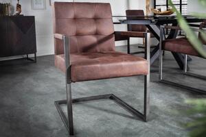 Invicta Interior - Priemyselná konzolová stolička RIDER vintage hnedý kovový rám s lakťovými opierkami