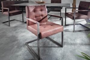 Invicta Interior - Priemyselná konzolová stolička RIDER vintage hnedý kovový rám s lakťovými opierkami