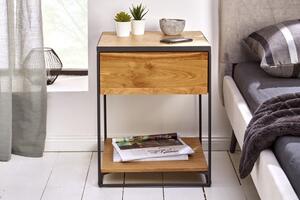 Invicta Interior - Nočný stolík SCORPION 40 cm z dubového dreva so zásuvkou