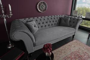 Invicta Interior - Elegantná 3-miestna pohovka Chesterfield PARIS 225 cm zamat, strieborno šedá