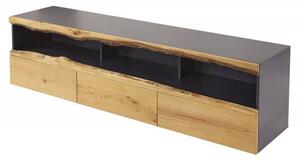 Nemecko - Moderný TV stolík DIVOKÝ DUB 180 cm, matná sivá s dubovou prednou časťou