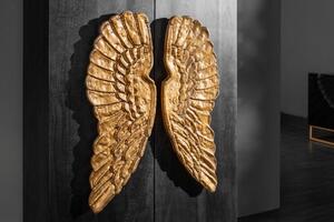 Invicta Interior - Extravagantná barová skriňa ANGEL 70 cm čierne mangové drevo so zlatými krídlami