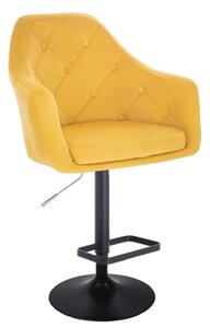 Barová stolička ANDORA VELUR na čiernom tanieri - žltá