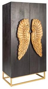 Invicta Interior - Extravagantná barová skriňa ANGEL 70 cm čierne mangové drevo so zlatými krídlami