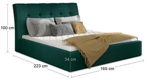 Čalúnená manželská posteľ s roštom Ikaria 140 - tmavozelená