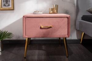 Invicta Interior - Nočný stolík FAMOUS 45 cm ružovo zlatý, zamat