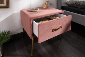 Invicta Interior - Nočný stolík FAMOUS 45 cm ružovo zlatý, zamat