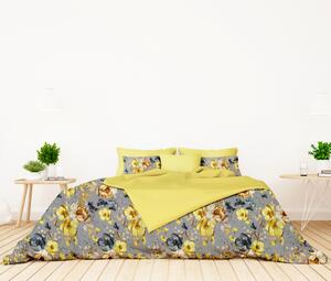 Ervi bavlnené obliečky DUO - žlté kvety na šedom/žlté