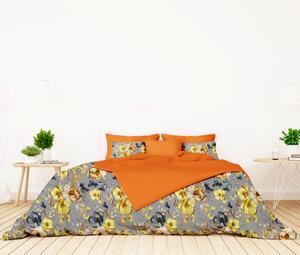 Ervi bavlnené obliečky DUO - žlté kvety na šedom/oranžové