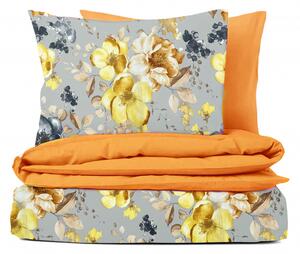 Ervi bavlnené obliečky DUO - žlté kvety na šedom/oranžové