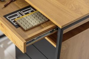 Invicta Interior - Priemyselný rohový stôl STUDIO 130 cm dub so zásuvkami, prírodný, čierny