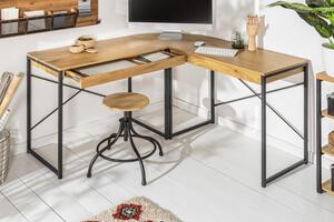 Invicta Interior - Priemyselný rohový stôl STUDIO 130 cm dub so zásuvkami, prírodný, čierny