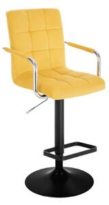 Barová stolička VERONA VELUR na čiernom tanieri - žltá