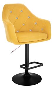 Barová stolička ROMA VELUR na čiernom tanieri - žltá