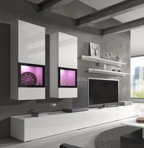 Moderná obývacia stena Baros - biela / biely lesk / čierna