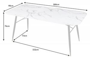Invicta Interior - Dizajnový jedálenský stôl PARIS 180 cm sklo, mramorový vzhľad, biely