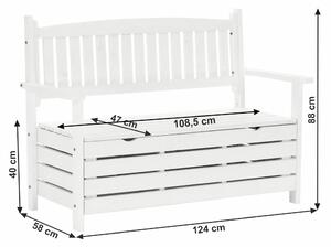 TEMPO Záhradná lavička, biela, 114cm, DILKA