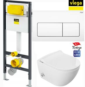 Domotechnik | Kompaktné WC s bidetom – 51 × 36 × 32,5 cm – sedadlo Duroplast Slim Softclose – závesné WC – Viega Prevista Dry