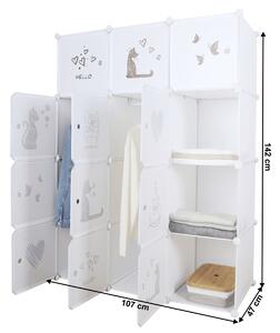 Detská modulárna skriňa Kitaro - biela / hnedý vzor