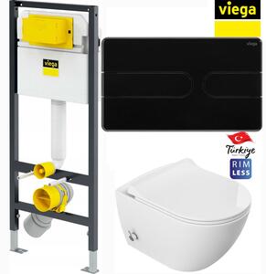 Domotechnik | Kompaktné WC s bidetom – 51 × 36 × 32,5 cm – Duroplast Slim Soft Close – rám na zapustenie – Viega Prevista Dry