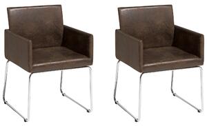 Set 2 stoličiek tmavohnedé čalúnené so striebornými kovovými nohami pro jedálnu moderný minimalistický štýl