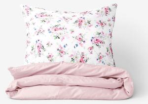 Goldea bavlnené posteľné obliečky duo - ružové sakury s lístkami s púdrovo ružovou 140 x 200 a 70 x 90 cm