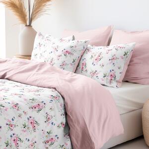 Goldea bavlnené posteľné obliečky duo - ružové sakury s lístkami s púdrovo ružovou 150 x 200 a 50 x 60 cm