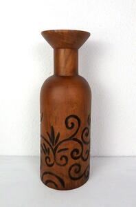 Váza BOTTLE hnedá, exotické drevo, ručná práca, Thajsko, 35 cm