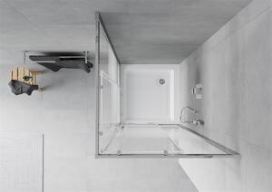 Mexen Rio, štvorcový sprchovací kút s posuvnými dverami 80 x 80 cm, 5mm číre sklo/pásy, chrómový profil + biela vysoká sprchová vanička Rio, 860-080-080-01-20-4510