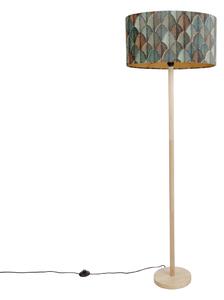 Drevená stojaca lampa s oválnym zamatovým tienidlom s dizajnom listov 50 cm - Mels