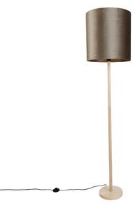 Drevená stojacia lampa s taupe zamatovým tienidlom 40 cm - Mels