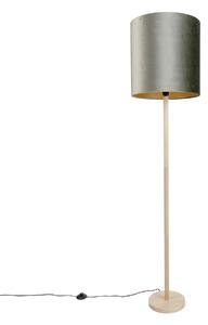 Drevená stojacia lampa so zeleným zamatovým tienidlom 40 cm - Mels