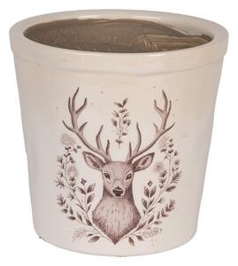 Béžový obal na kvetináč s jeleňom Gentle Wilderness L - Ø 17*16 cm - Clayre & Eef