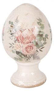 Béžové antik keramické vajíčko s kvetmi Protea Eucalypt M - Ø 12*19 cm - Clayre & Eef