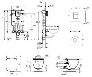 Grohe - Set predstenovej inštalácie, WC a sedátka Ideal Standard, tlačidlá Skate Cosmo, Aquablade, SoftClose, chróm